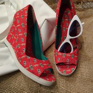 Ah Hoy! Vintage-Chic Red Sailboat Wedges
